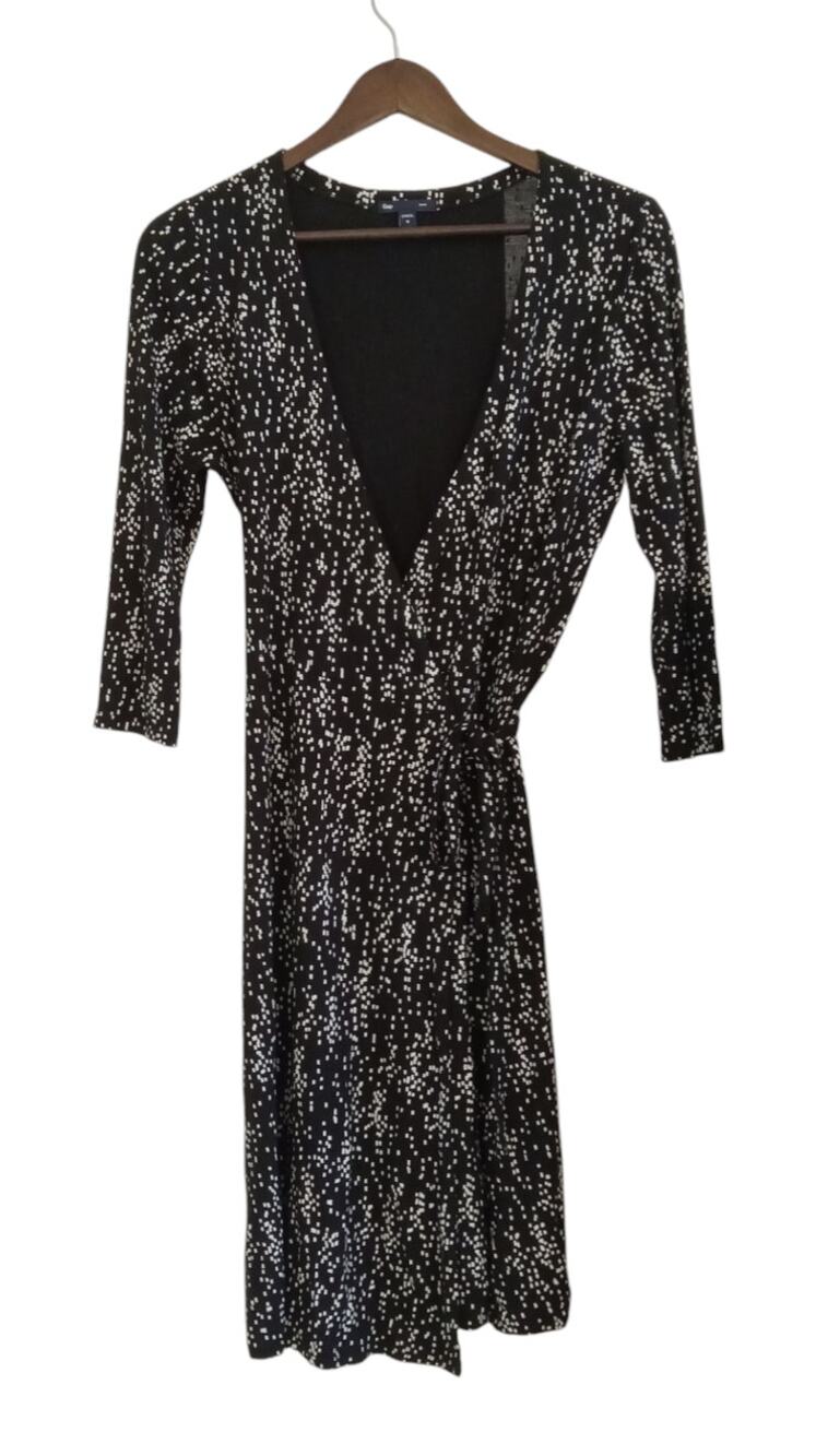 Gap Long Sleeve Polka Dot Midi Length Black Wrap Dress Size Medium